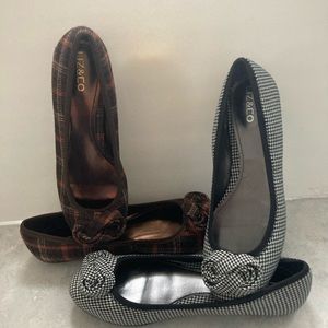 Liz & Co. Flats. 2 pairs tweed plaid and black houndstooth. Size 8.5 and 9.